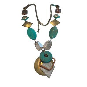 MIXED METAL NECKLACE STATEMENT CHUNKY GEOMETRIC